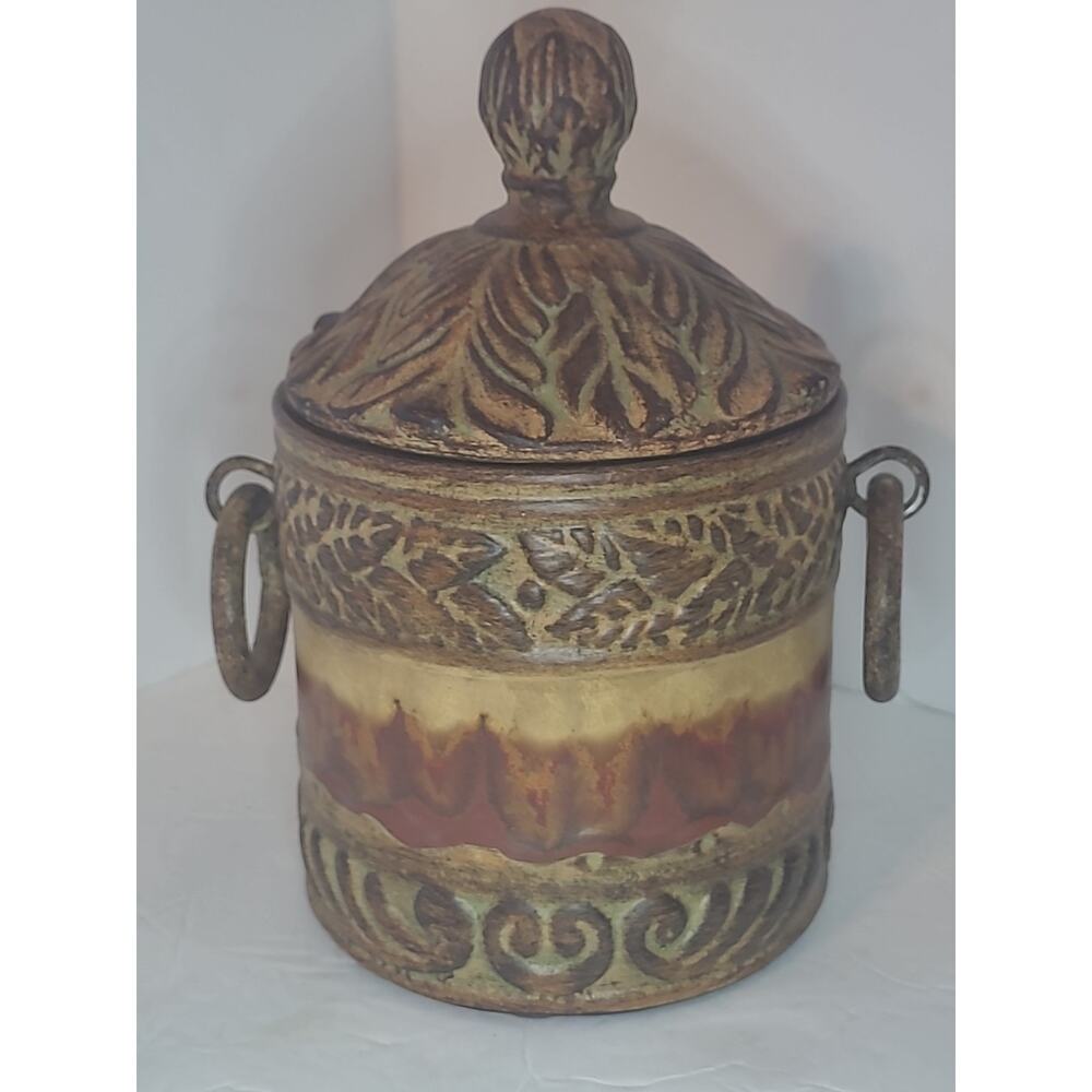 Uttermost Famous Pottery Hand Crafted Vintage Canister Jar Pot With Lid Retired
